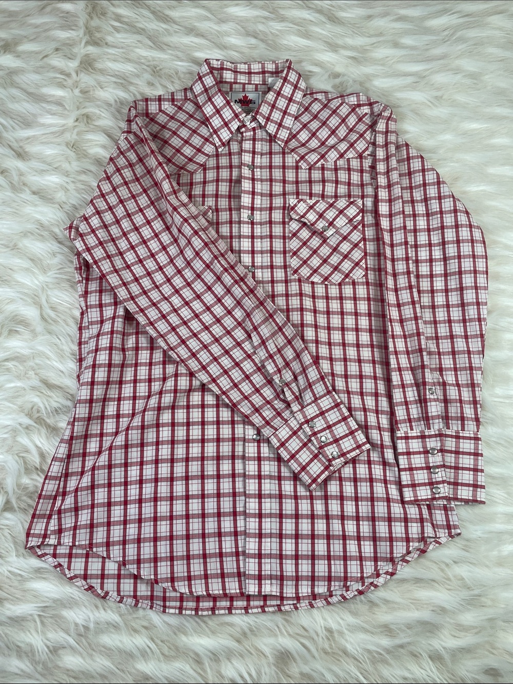MWG Pearl Snap Shirt Men's Large Red White Plaid
